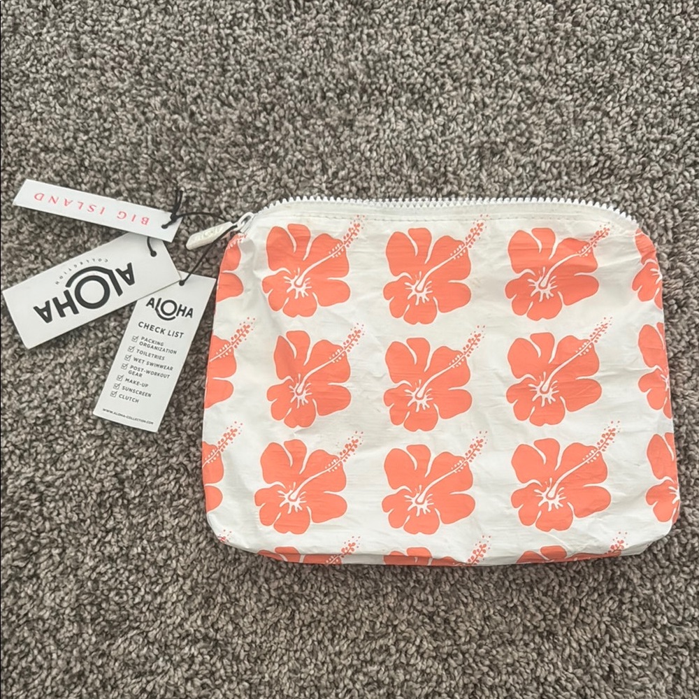 ALOHAS White and Orange Floral Cosmetic Bag